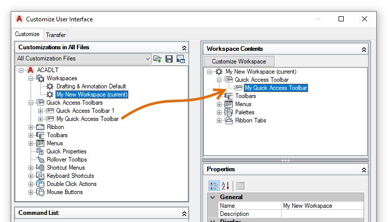 New Workspace Quick Access Toolbar AutoCAD LT