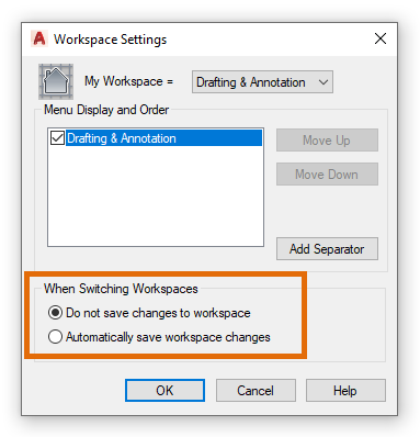 Save Workplace Settings AutoCAD LT