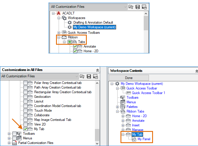 Customize Workspace Ribbon Tab AutoCAD LT