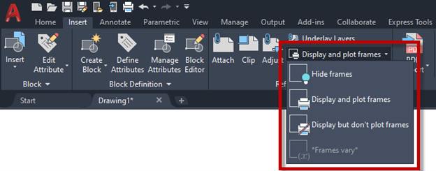 AutoCAD reference panel frames