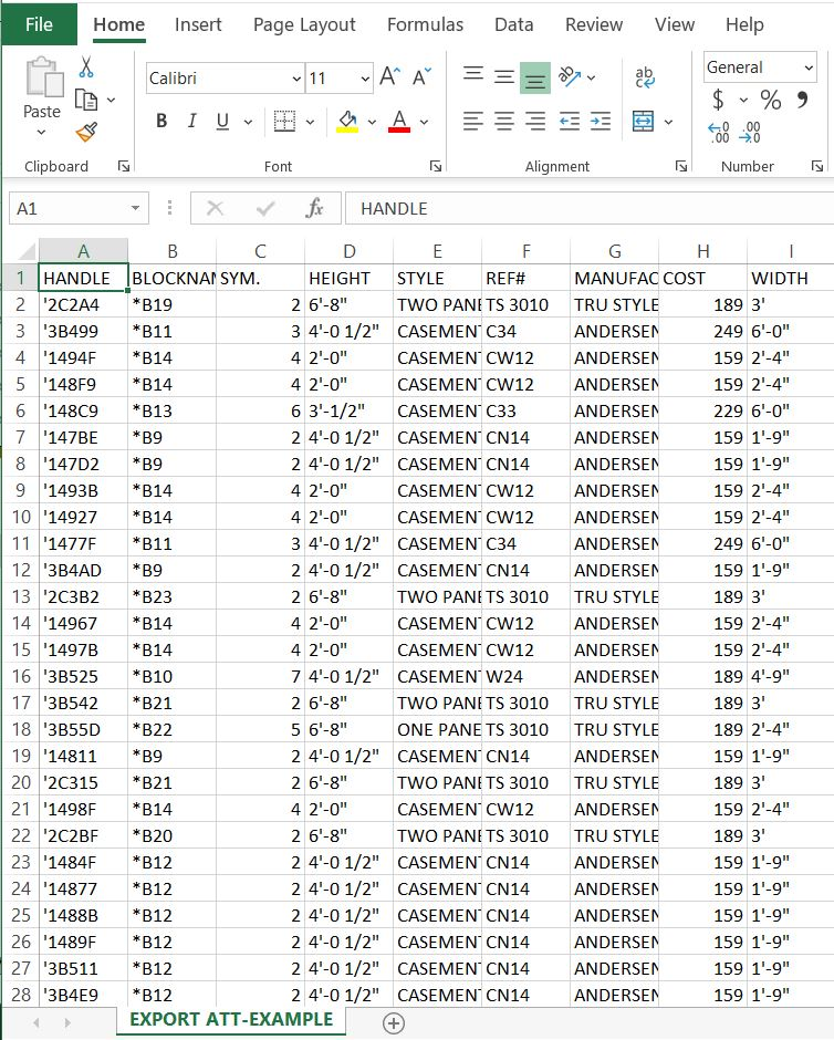 AutoCAD block attributes Excel