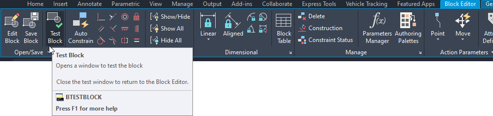 AutoCAD dynamic block test block