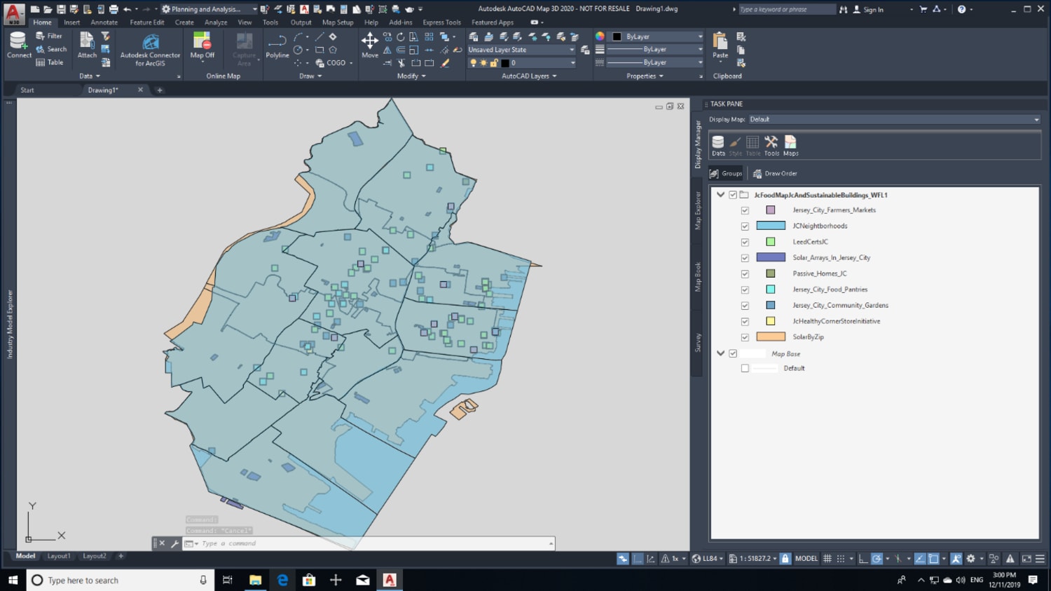 ArcGIS data integrated in a Map 3D drawing.