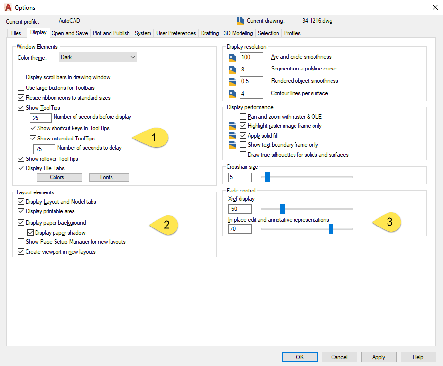 AutoCAD Display tab