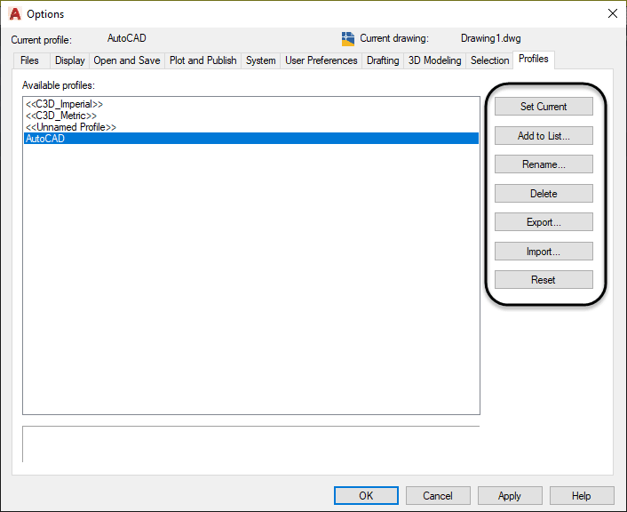 AutoCAD profiles