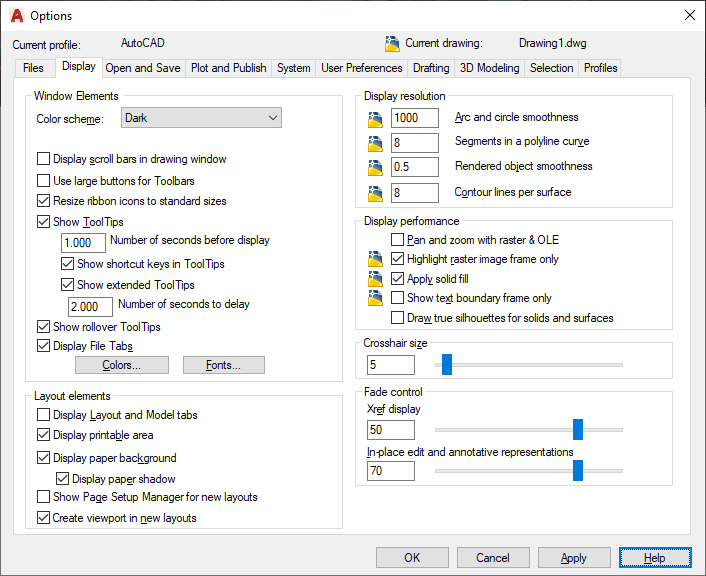 display tab AutoCAD