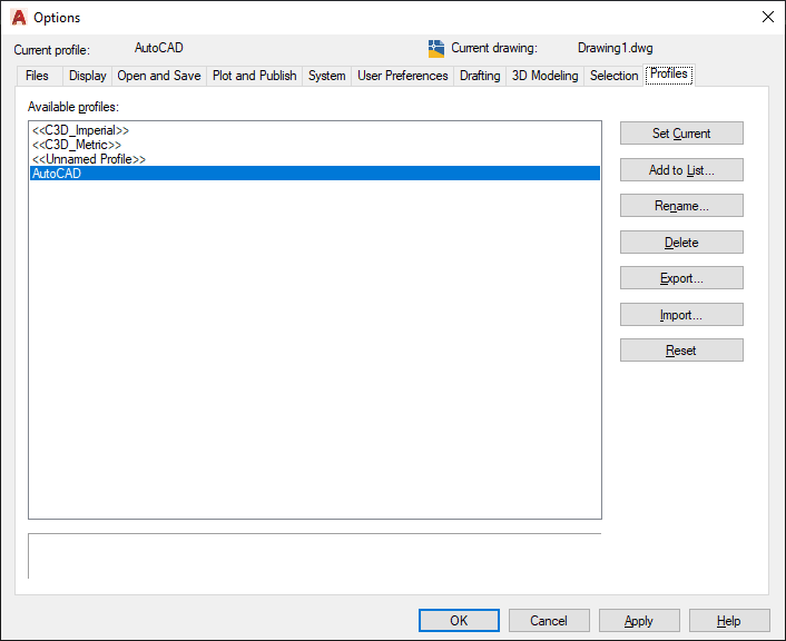 profiles tab AutoCAD