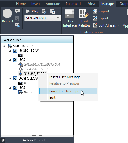 Action Recorder panel AutoCAD