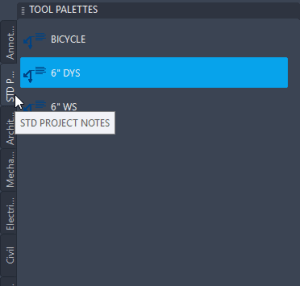 tool palettes AutoCAD STD PROJECT NOTES