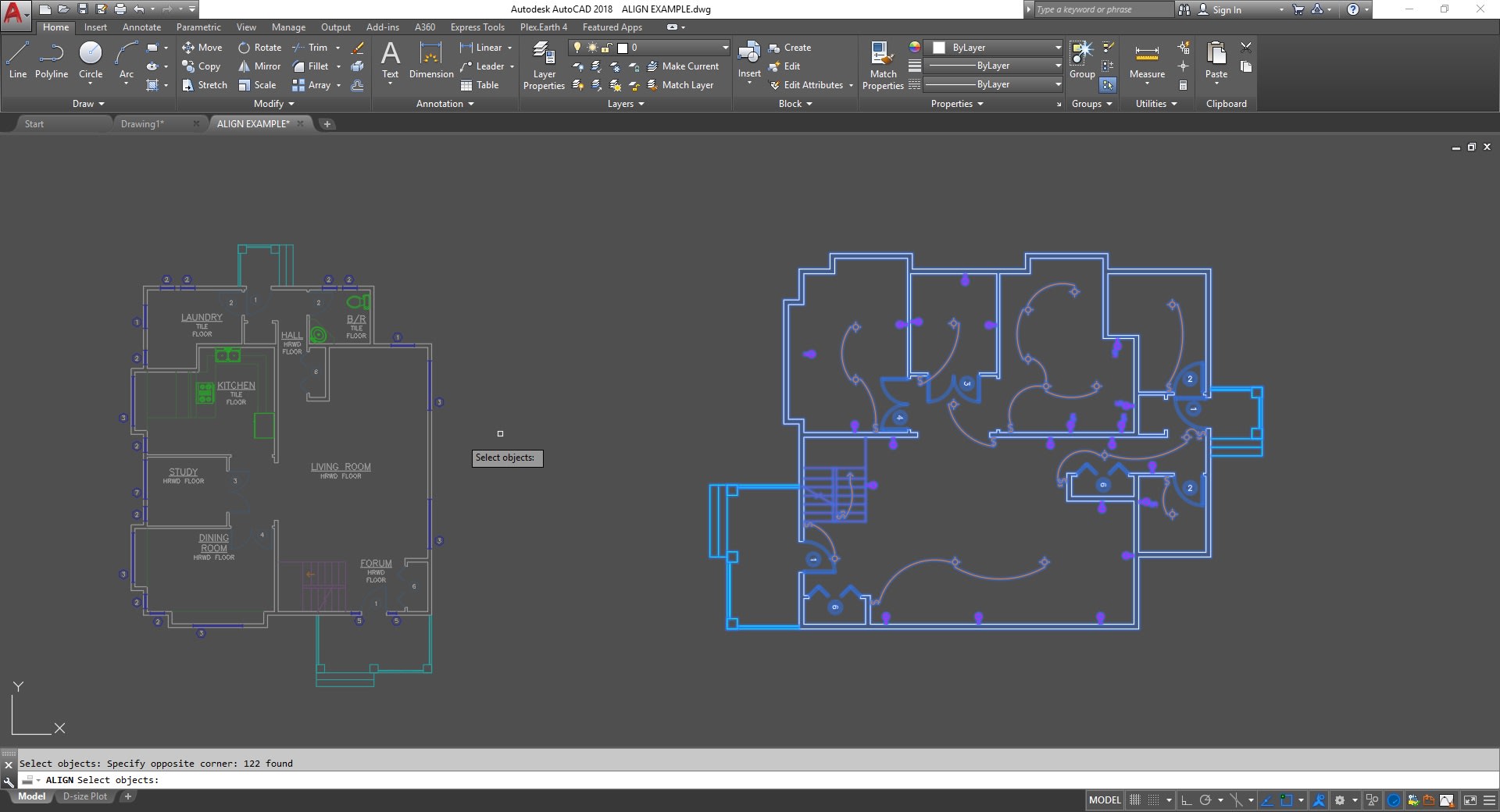 Select objects ALIGN command AutoCAD