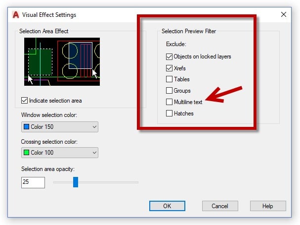 Visual effects settings AutoCAD