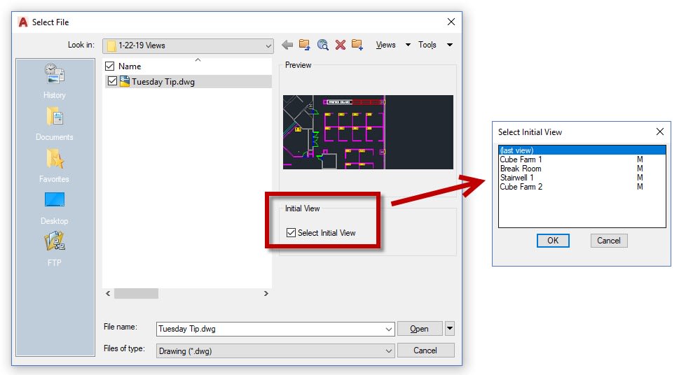 Select initial view AutoCAD