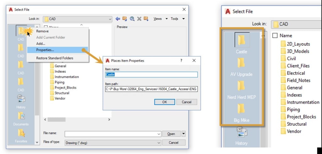 Item Properties AutoCAD Places