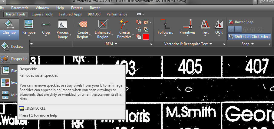 AutoCAD Raster Design from PDF Scan: Despeckle