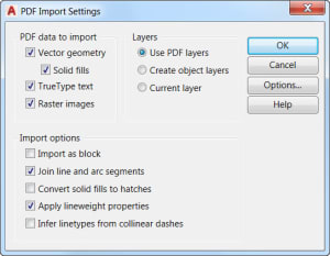 PDF Import Settings dialog box