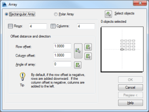 Classic AutoCAD Array dialog box