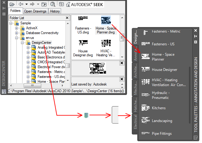 Create an AutoCAD tool palette tab using a DesignCenter shortcut menu.