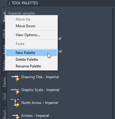 new palette AutoCAD