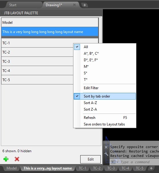 AutoCAD layout app JTB layout palette