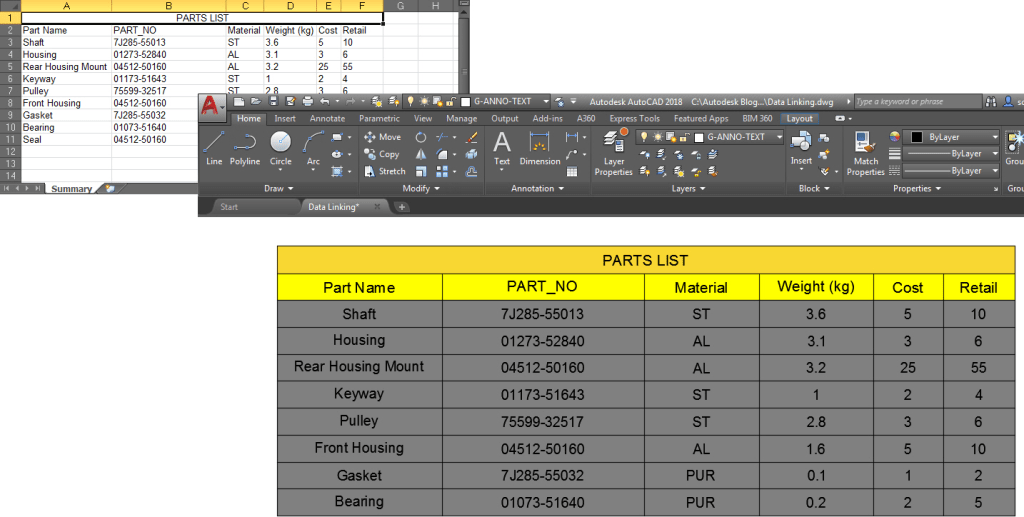 AutoCAD Data Linking