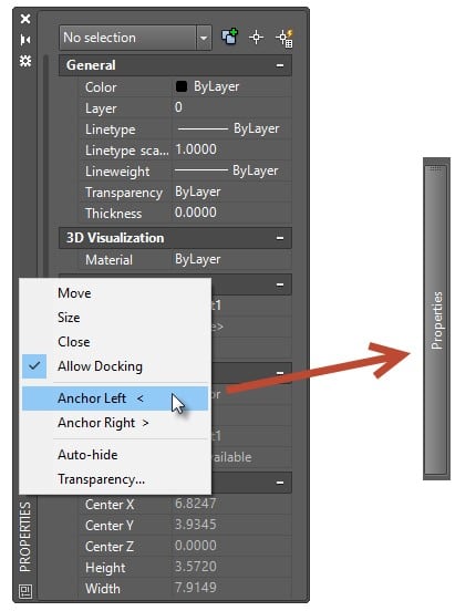 Anchor palettes AutoCAD